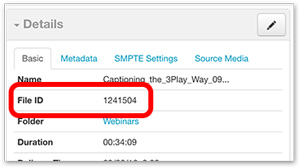 Circled image of where to find the File ID in the details section of your 3Play Media account