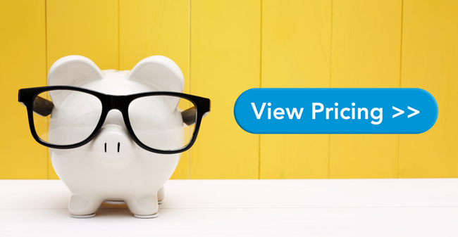 A pig with glasses that says, View Pricing