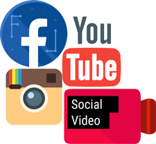 Facebook, Instagram, and YouTube icons. Social Video