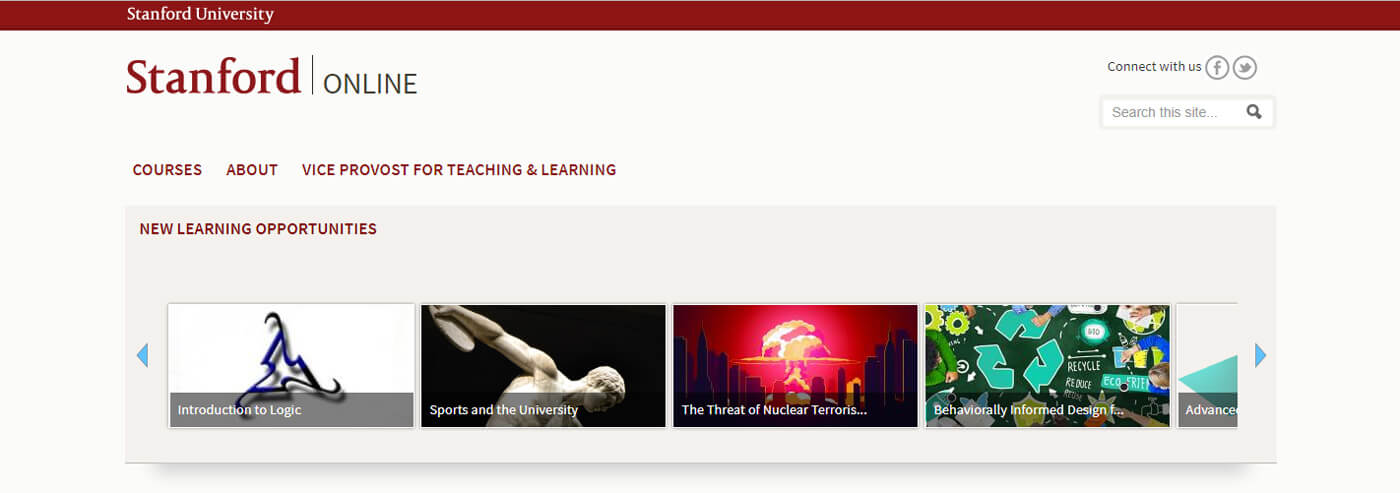 a screenshot of the Stanford Online's website main page.