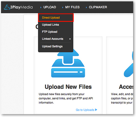 Screenshot in Adobe Connect with Upload and Direct Upload selected