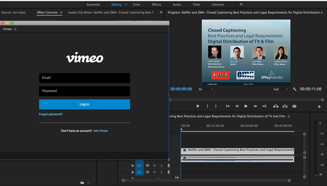 Vimeo Pop Up on Adobe Premier Pro