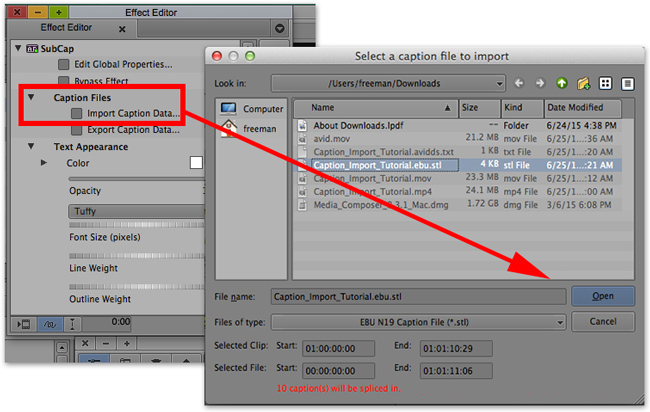 Import your caption file to Avid