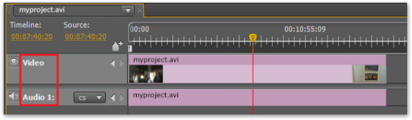 Screenshot of project timeline in Adobe Encore with Video and Audio showing