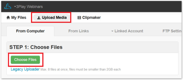 Screenshot with Upload Media and Choose Files selected