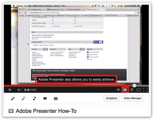 Screenshot of presentation with CC button selected and Captions Showing Across the screen