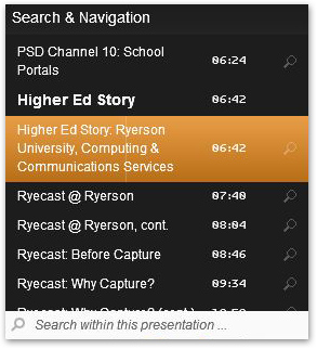 Screenshot of search and learn window with Higher Ed Story: Ryerson selected