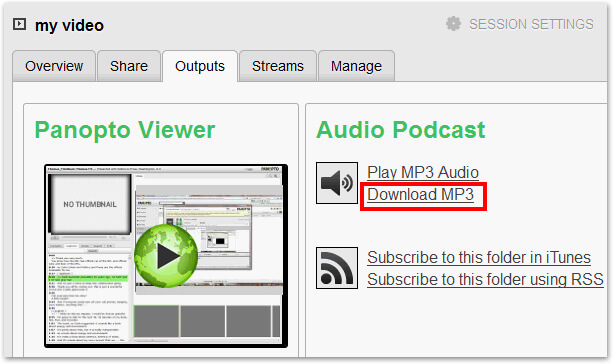 Panopto captions – download MP3 recording