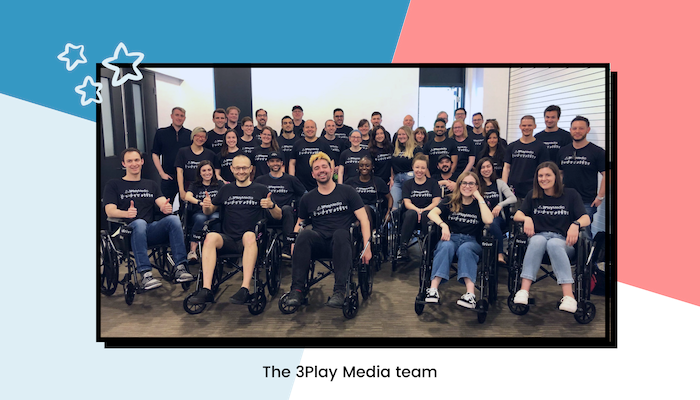 The 3Play Media team pictured with the wheelchairs they built.