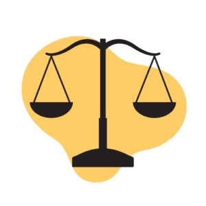 Legal balance scale and yellow blob