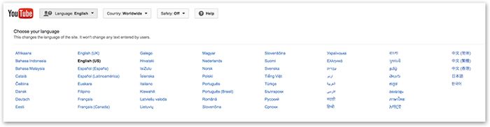 List Of The Languages YouTube Offers