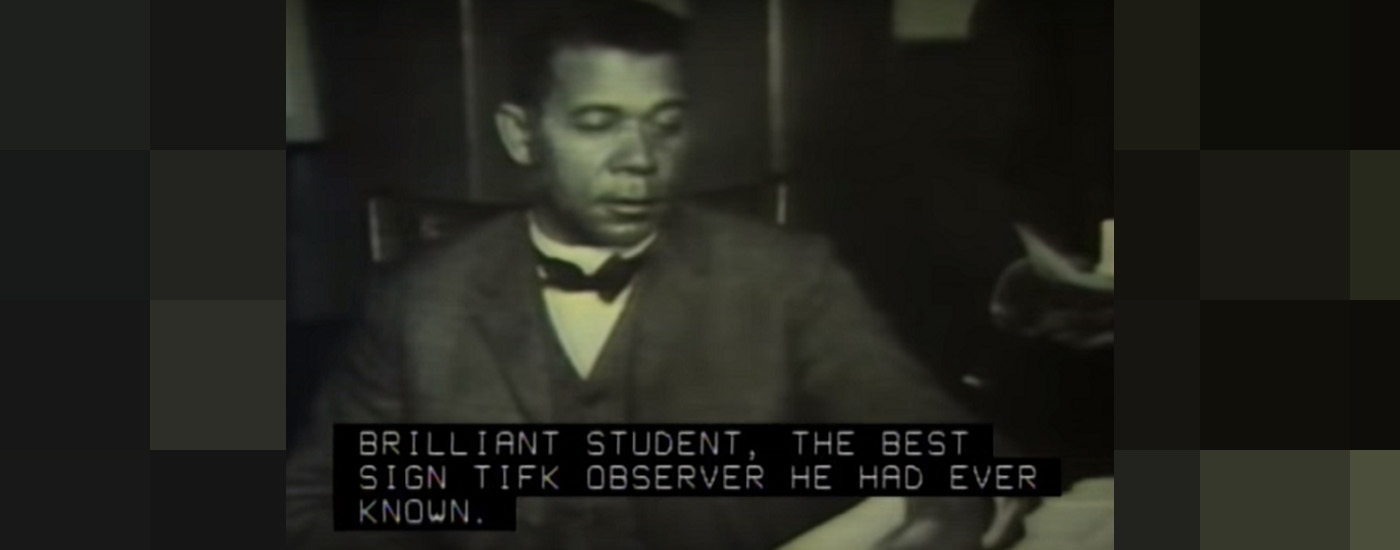 Screenshot of video with caption: 'brilliant student, the best sign tifk observer he had ever known.'