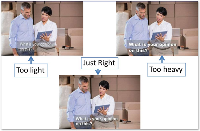 Screenshot of video with caption correct vs. incorrect font weight