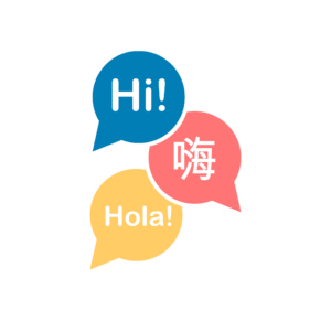 thought bubbles with the word "hi" in three languages