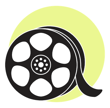 Film reel icon on a lime green backrground