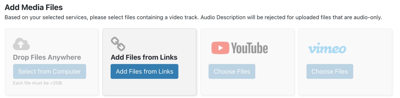 Add Media window in the 3Play Media account system