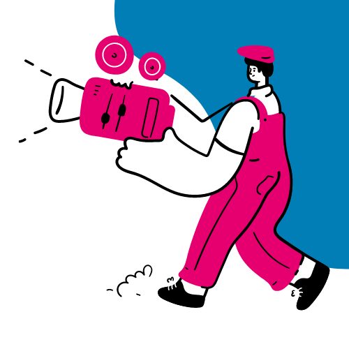 A graphic image of a person holding a video camera