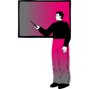 Person teaching and pointing to a board