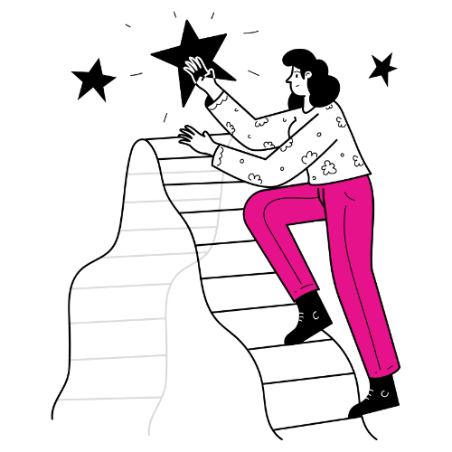 A person climbing a ladder and holding a star