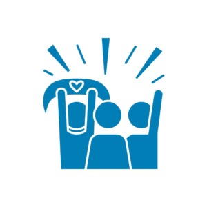 people with their arms up in support