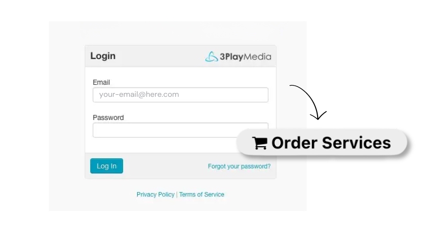 screenshot of the login screen and order services button
