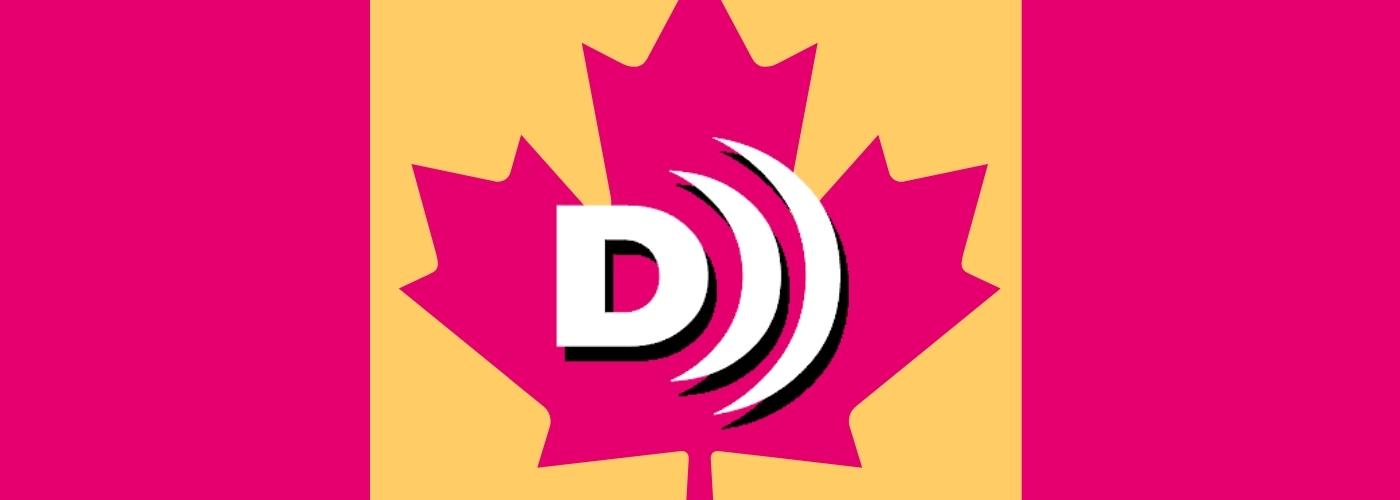 Canadian flag with described video logo
