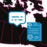 silhouette of Canada behind icons of a dialogue blurb and legal papers