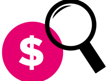 Dollar sign with magnifying glass