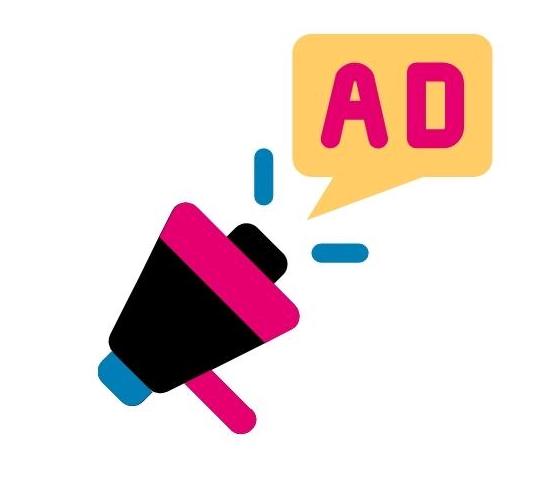 megaphone with AD icon emerging