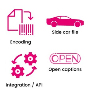 Ways to add captions: encoding, integration/API, sidecar file, and open captions