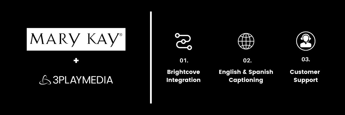 Mary Kay and 3Play Media. Brightcove integration, english and Spanish captions, and customer support.