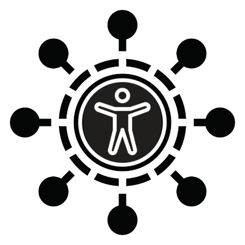 Accessibility symbol in the middle of abstract diversification symbol