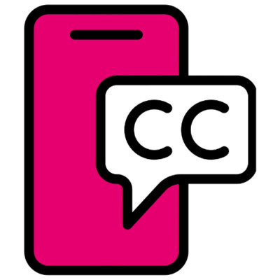 Phone and speech bubble with "CC" inside