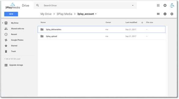 screenshot of 3Play file structure within Google Drive