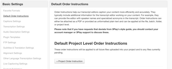 default order instructions page