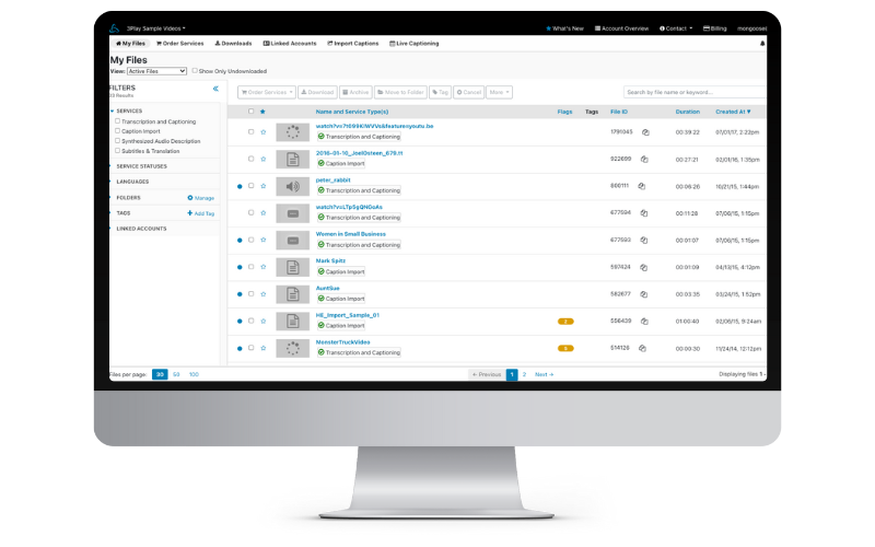 Computer monitor displaying the 3Play Media platform