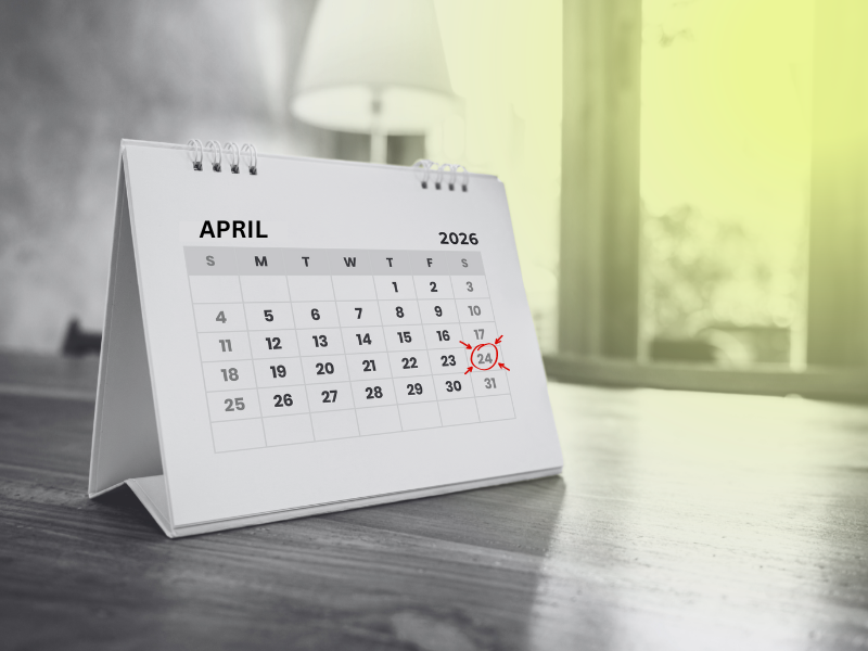 Calendar with April 24, 2026 circled