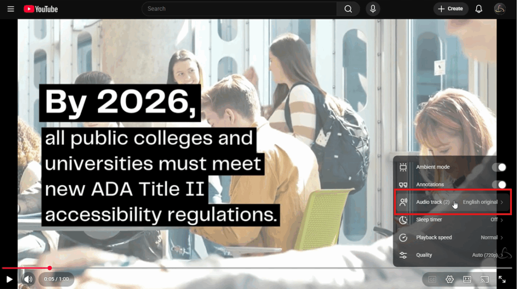 YouTube video switching languages