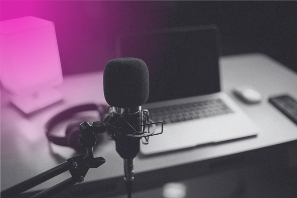 studio microphone and laptop