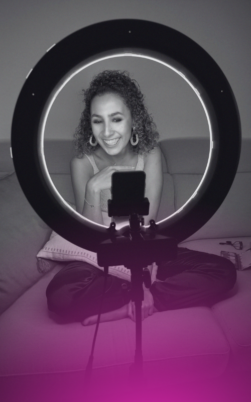 YouTuber shooting video with ring light