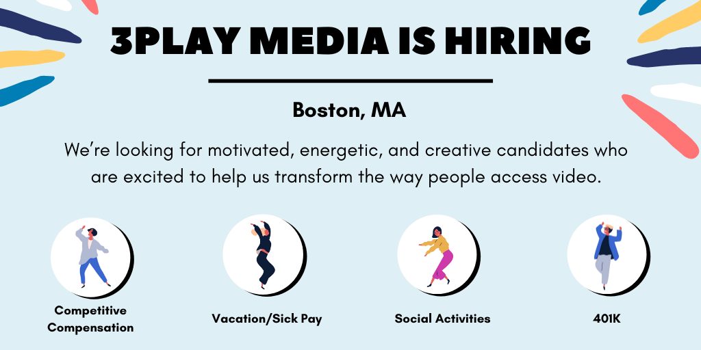 3Play Media is hiring. We’re looking for motivated, energetic, and creative candidates who are excited to help us transform the way people access video. Benefits include competitive pay, vacation and sick pay, 401K, and social activities.
