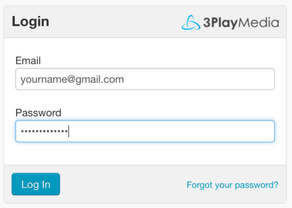 3Play Account System Login window where you enter email and password