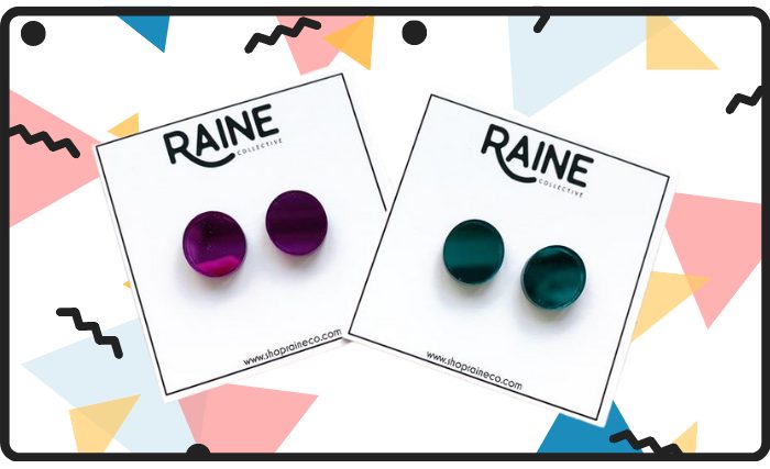 Glossy and colorful stud earrings in geometric circles