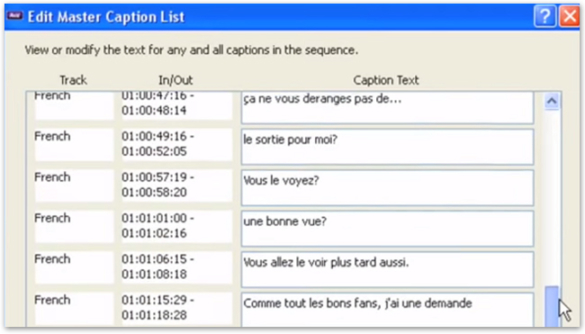 Screenshot of Edit Master Caption List window open