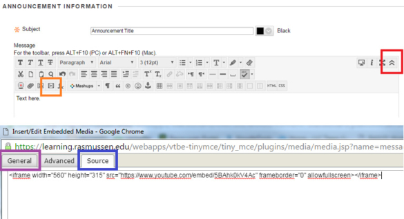Paste the Embed Code in Your Blackboard Announcement