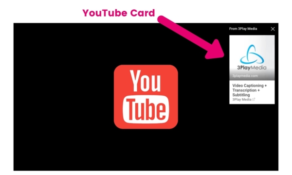 YouTube video with card icon on the top right of the screen and an arrow.