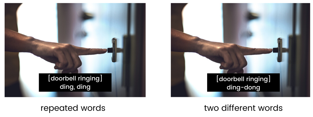 doorbell ringing. Repeated words: [doorbell ringing] ding, ding Two different words: [doorbell ringing] ding-dong 