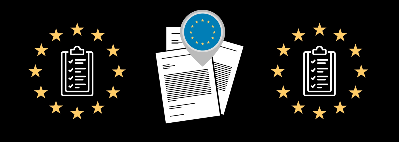 Paperwork surrounded by European Union symbol of a ring of yellow stars