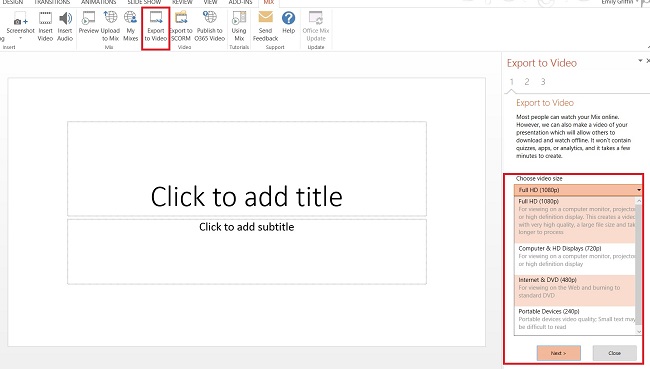 PowerPoint Export to Video