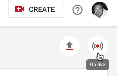 Go live icon in YouTube